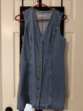 Abercrombie & Fitch Denim Button-Front Midi Dress in Light Blue